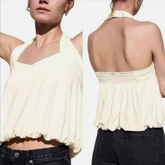 Free People CeCe Halter Flowy Milk Blossom Tank Top size Small - Picture 2 of 6